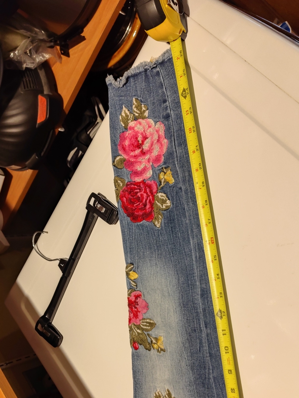 INC International Concepts Blue Skinny Jeans with Red & Pink Floral Embroidery - Picture 16 of 16
